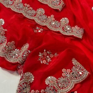 Pure hot red Italian silk saree