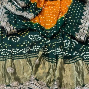 Gotta work green Pure Gajji Silk Bandhej Saree