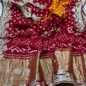 Gotta work Red Pure Gajji Silk Bandhej Saree