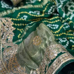 Gotta work Light green Pure Gajji Silk Bandhej Saree