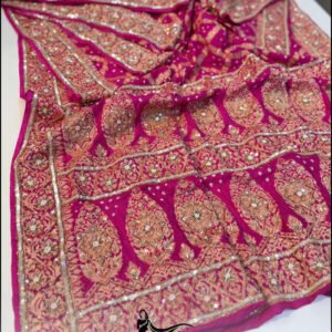 Pure Upada Bandhej Zardoji Cutdana Saree