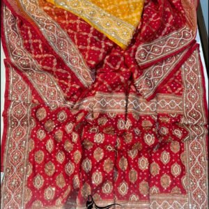 Multi Shade Upada Silk Bandhej Pearl Sequins Saree