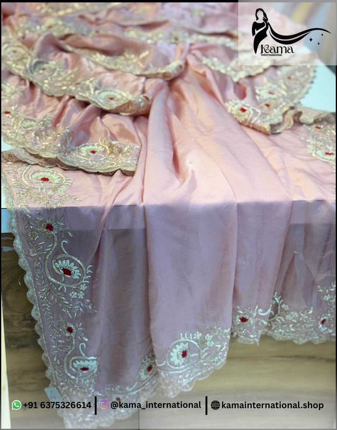 Italian Silk Nude Pink Zardoji Saree - Image 2
