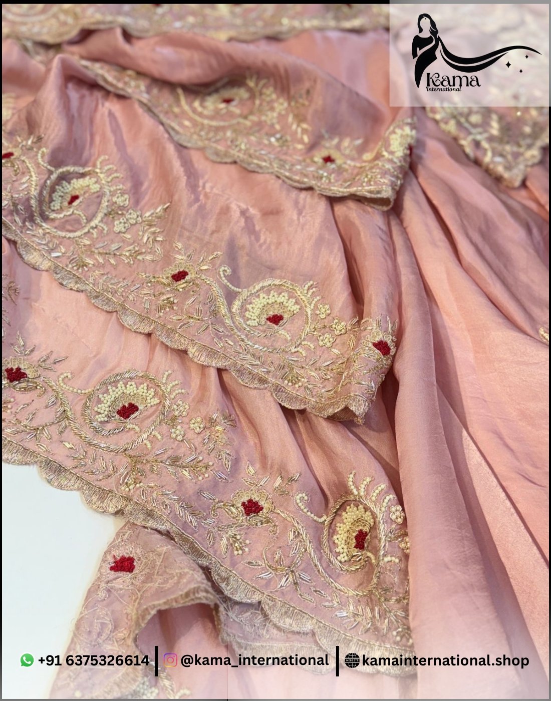 Italian Silk Nude Pink Zardoji Saree - Image 3