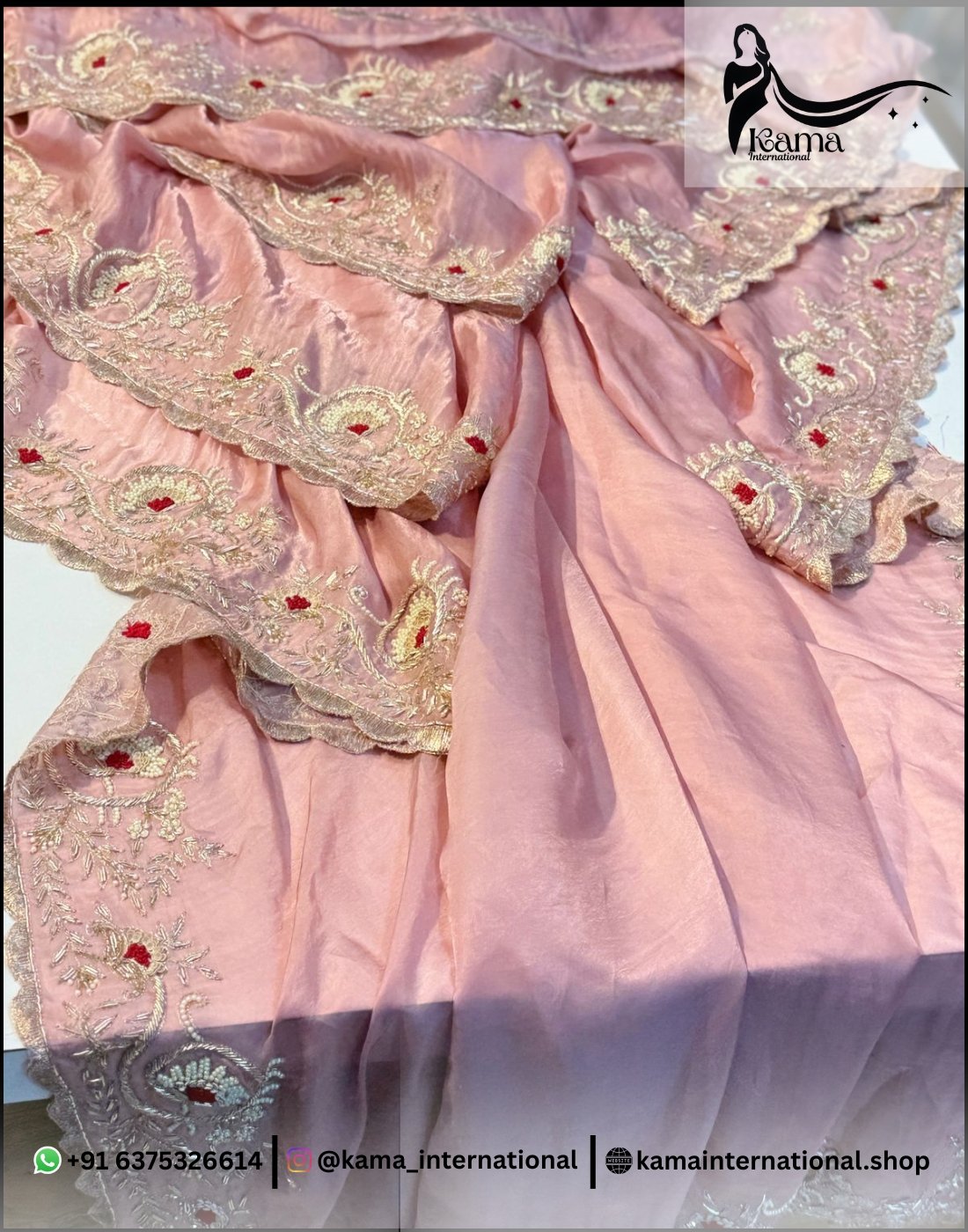 Italian Silk Nude Pink Zardoji Saree - Image 4