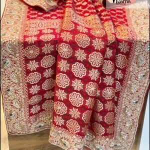 Khadi Georgette Red Bandhej Saree