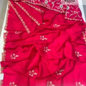 Cherry Pink Crepe Silk Saree