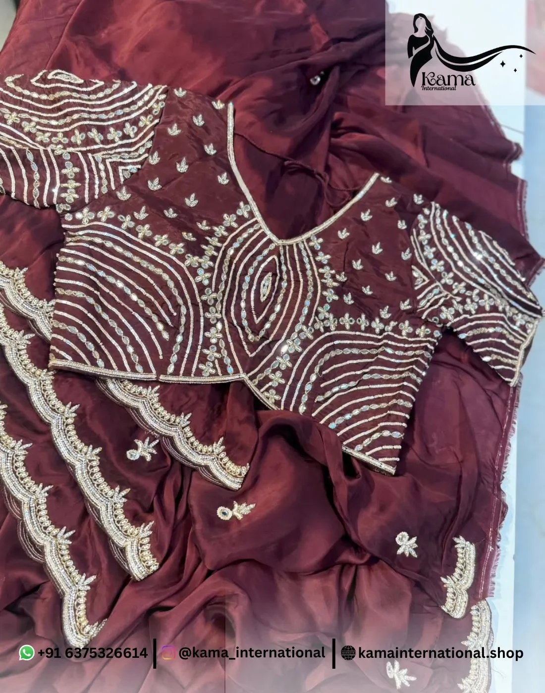Italian Crepe Silk Cutdana Saree - Image 4