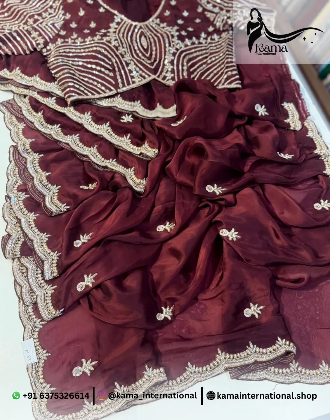 Italian Crepe Silk Cutdana Saree - Image 3