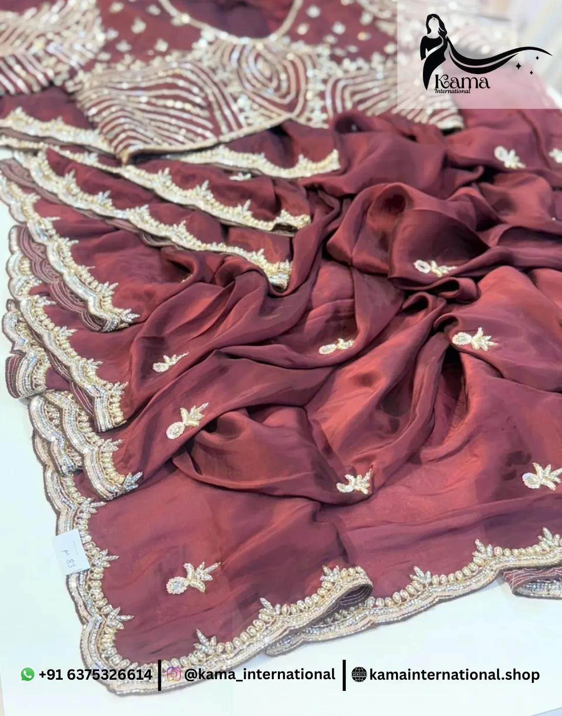 Italian Crepe Silk Cutdana Saree - Image 2