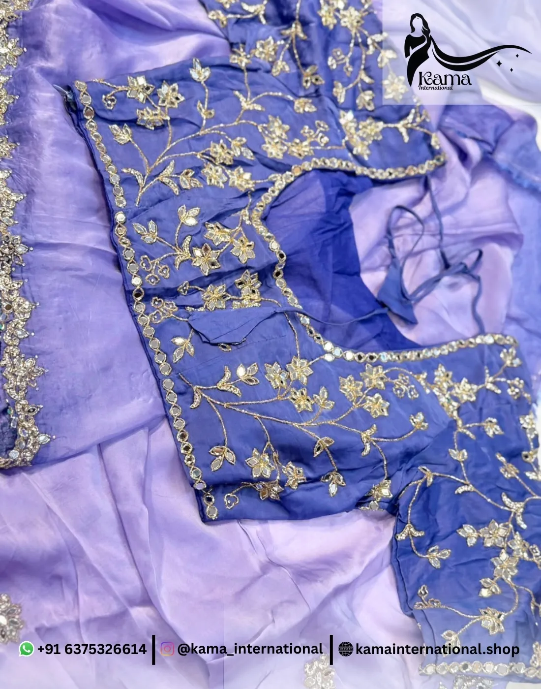 Light Purple Mirror Work Saree - Image 4