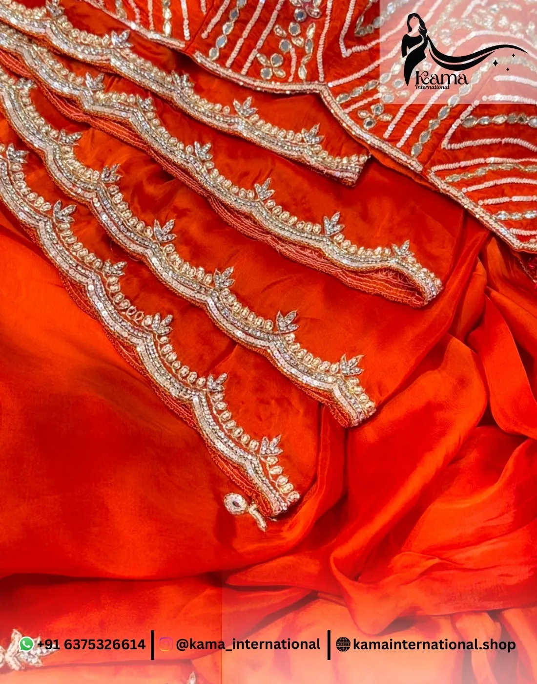 Rust Orange Cutdana Saree - Image 3