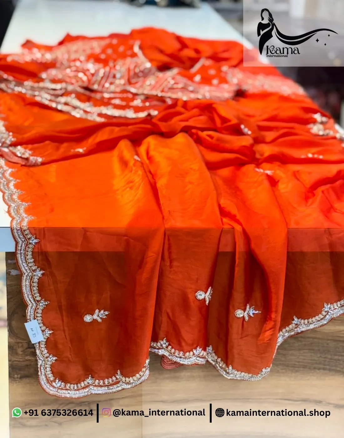Rust Orange Cutdana Saree - Image 2