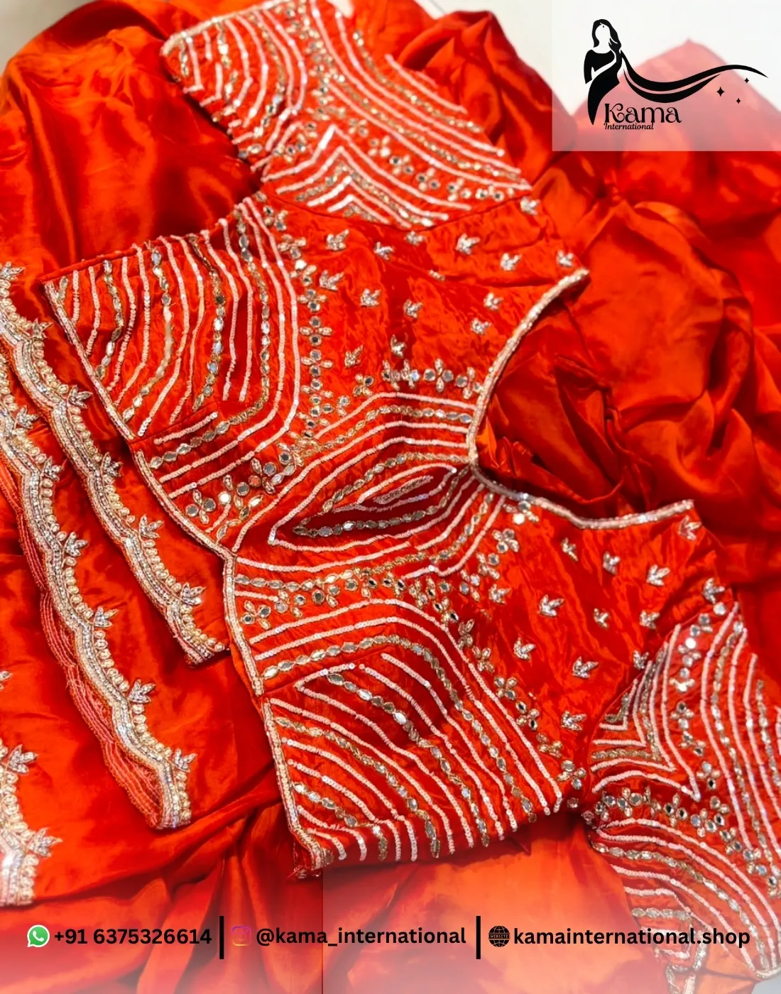 Rust Orange Cutdana Saree - Image 4