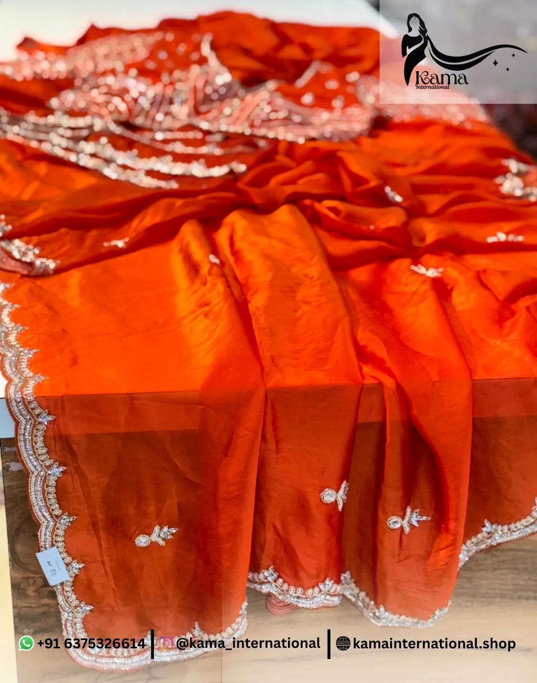 Rust Orange Cutdana Saree