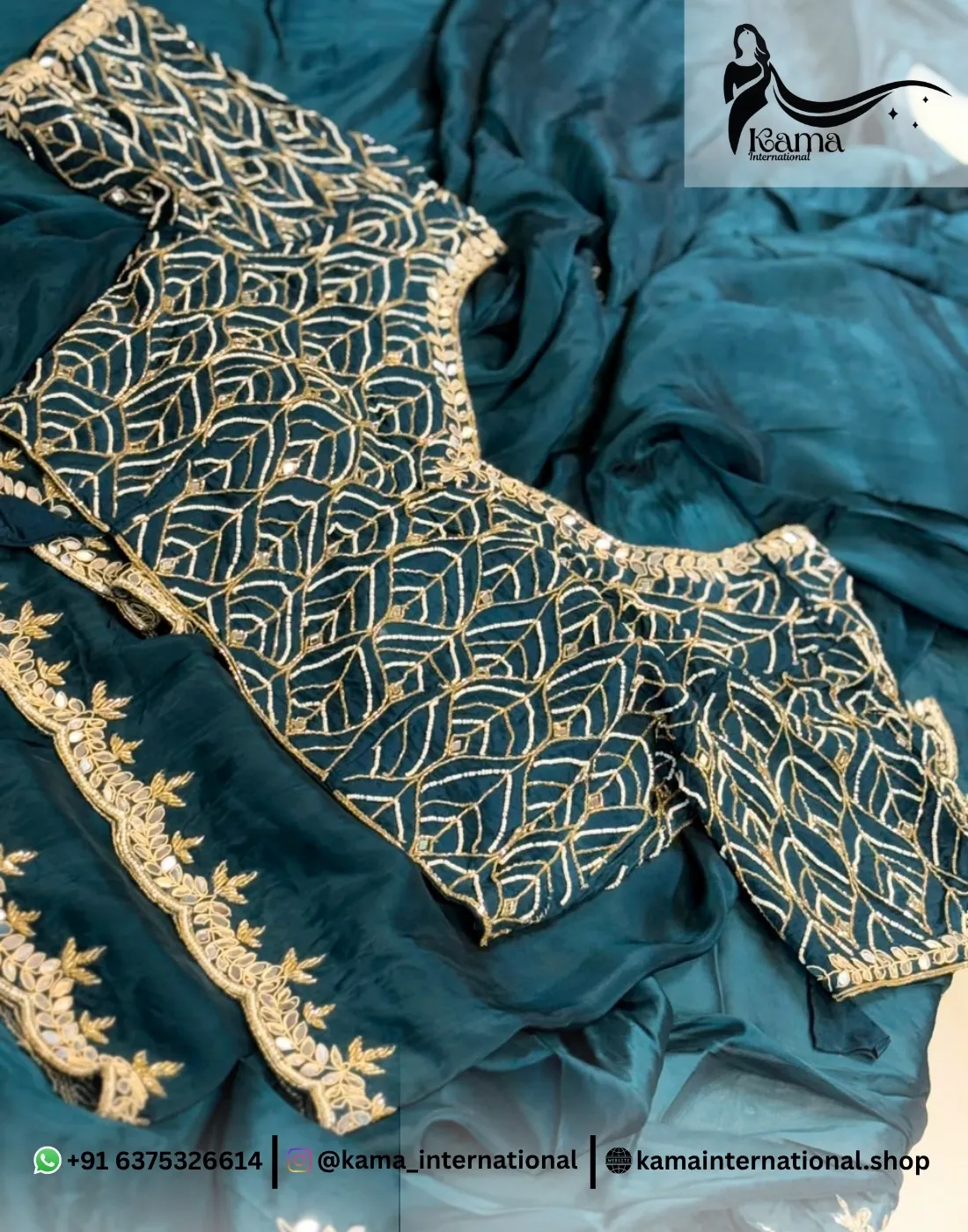Royal Blue Italian Silk Saree - Image 4